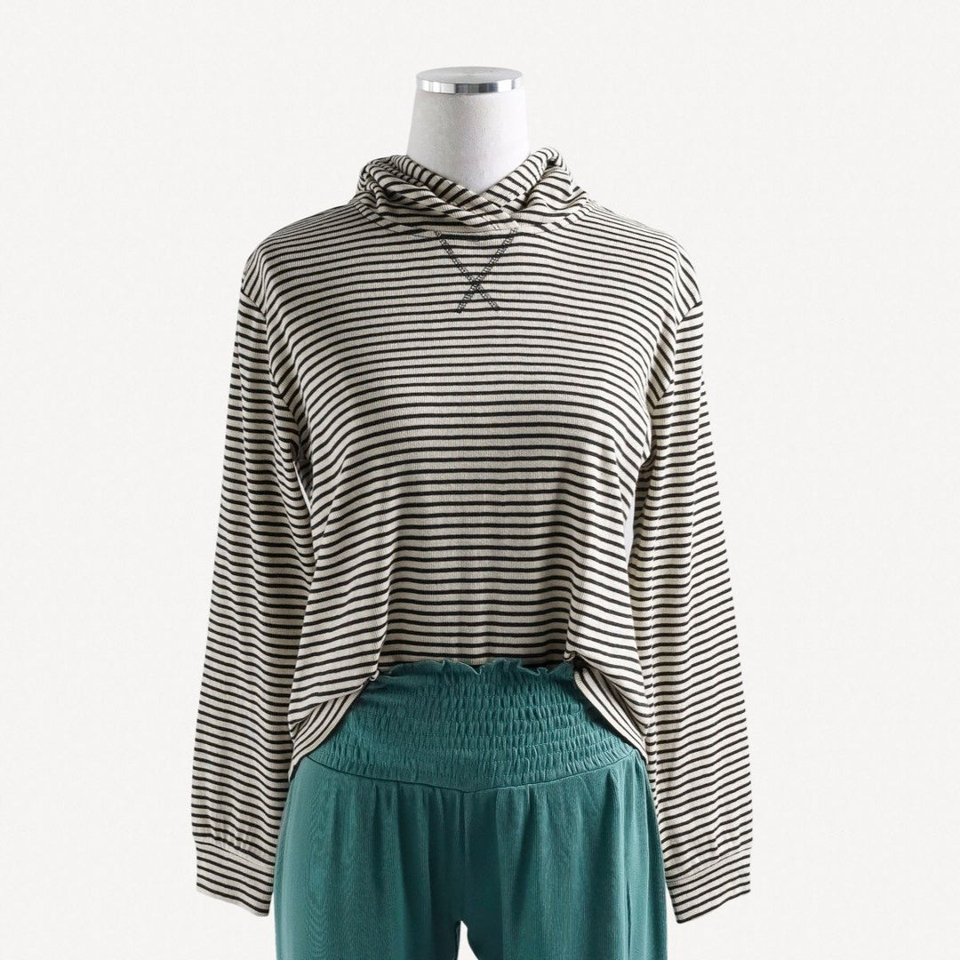 womens hoodie | black little stripe | organic cotton skinny rib