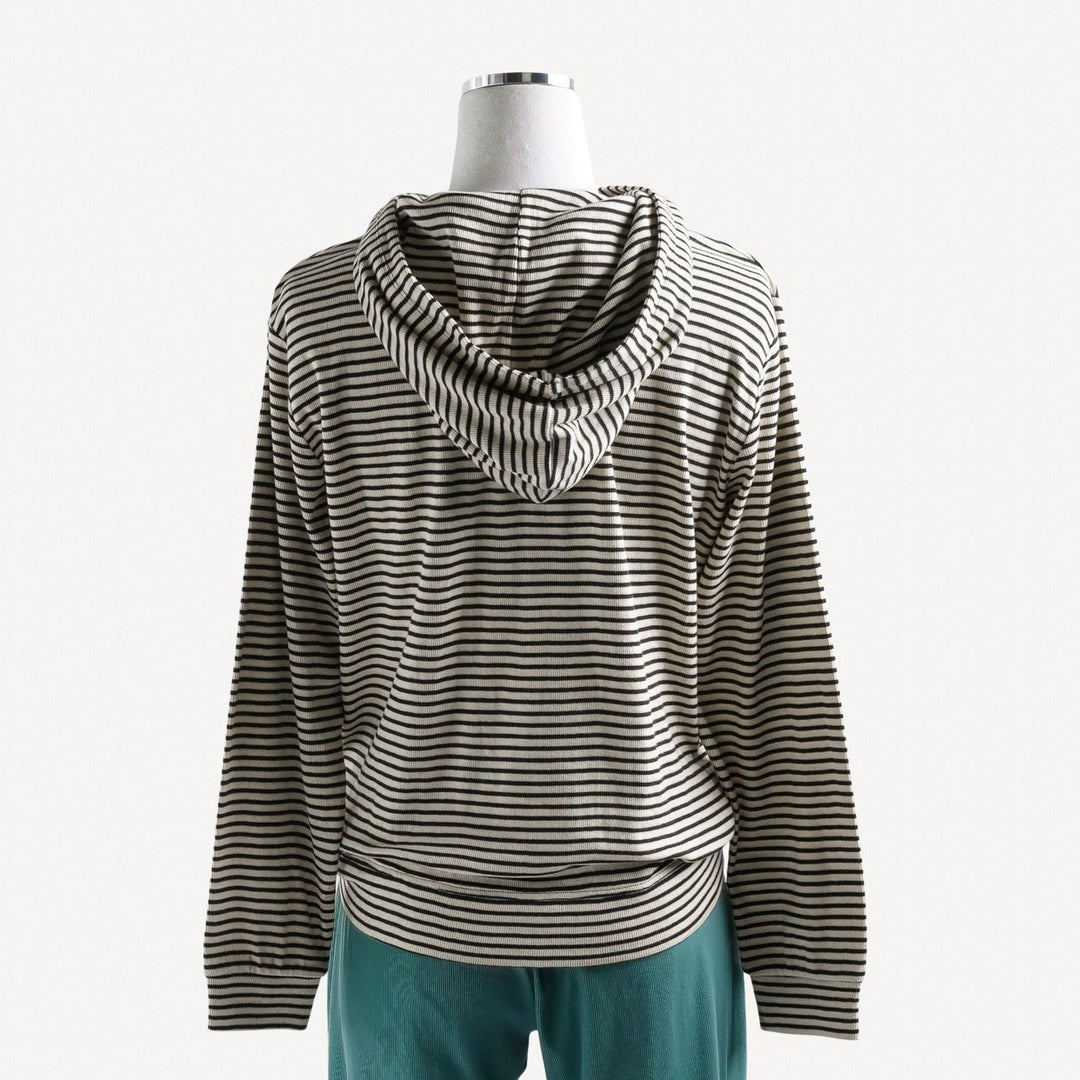 womens hoodie | black little stripe | organic cotton skinny rib