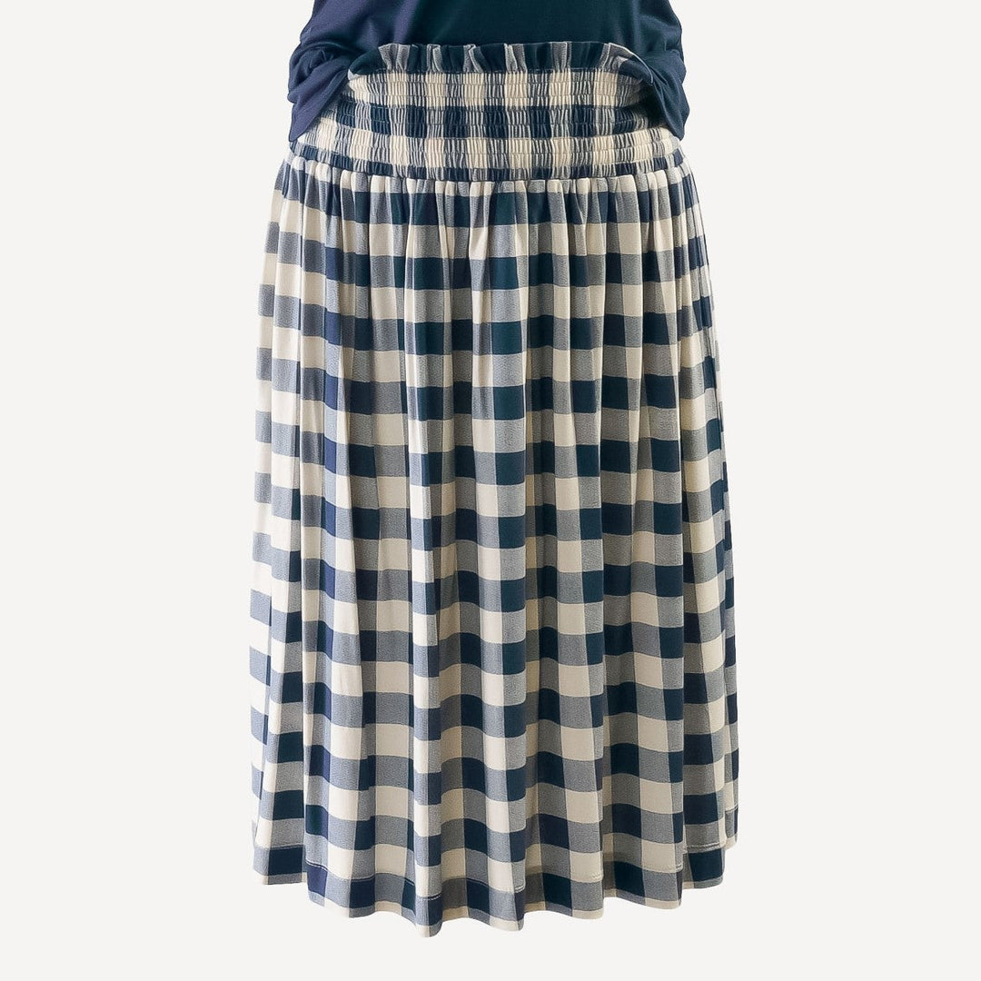 womens shirred skirt | blue gingham | bamboo