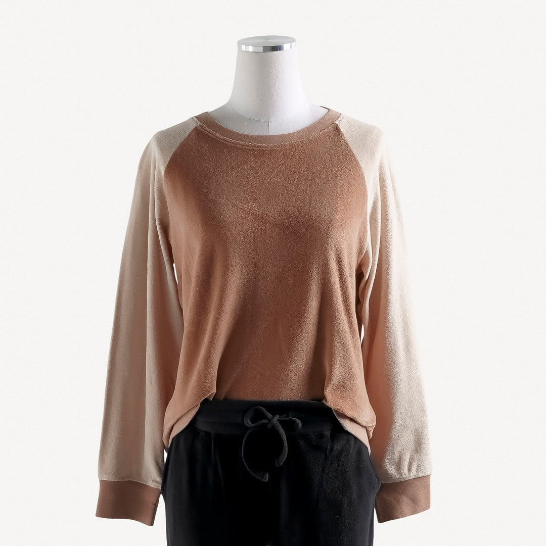 womens two tone velour sweatshirt | cedar | organic cotton velour