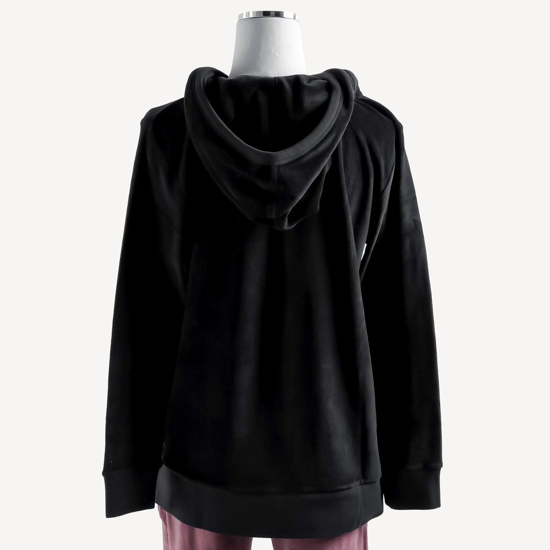 womens velour henley hoodie | black | organic cotton velour