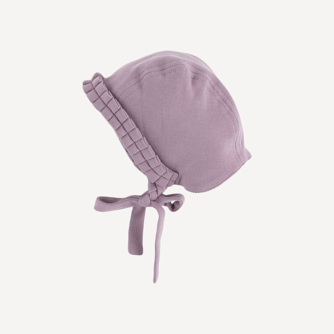 tiny ruffle bonnet | quail | organic cotton interlock